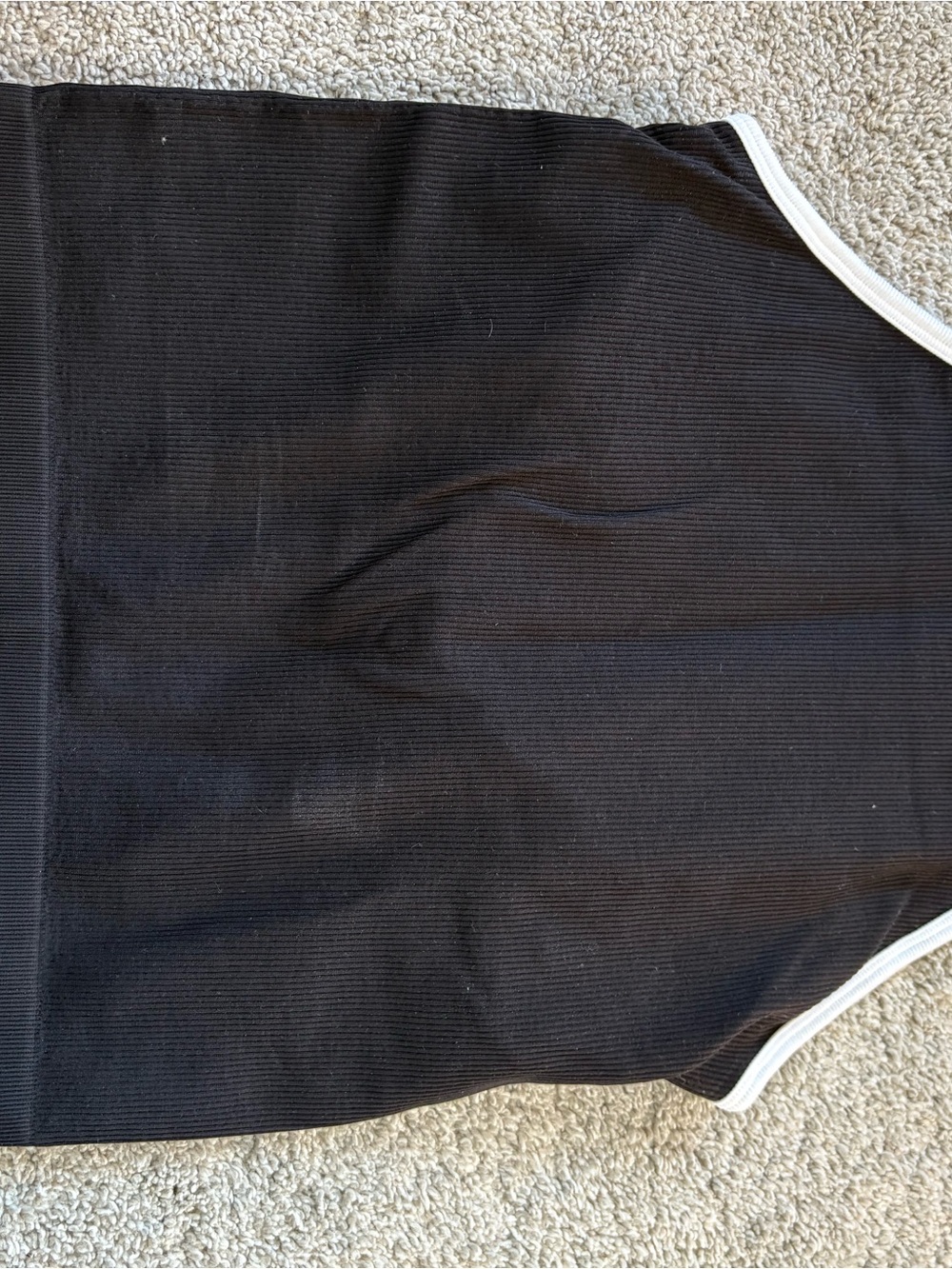 Black Ribbed Knit Women's Top with Contrast Trim